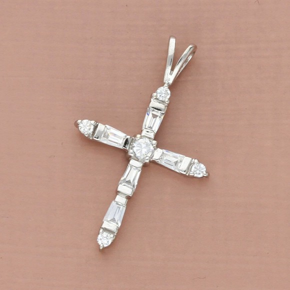 Sterling Jewelry - sterling silver dainty clear cz faith cross pendant